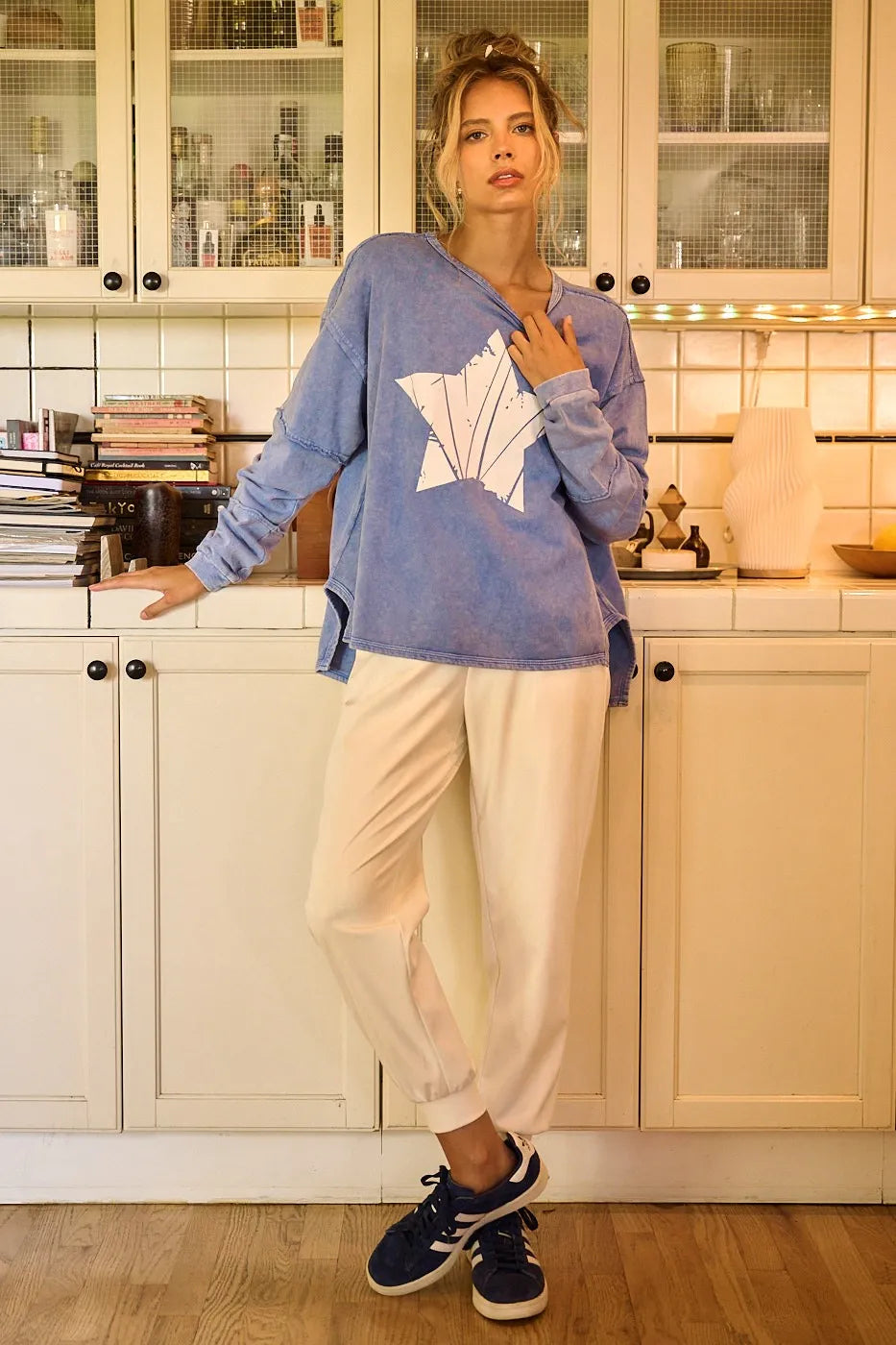 Mittoshop Star Graphic Mineral Wash Long Sleeve Top - Love Salve